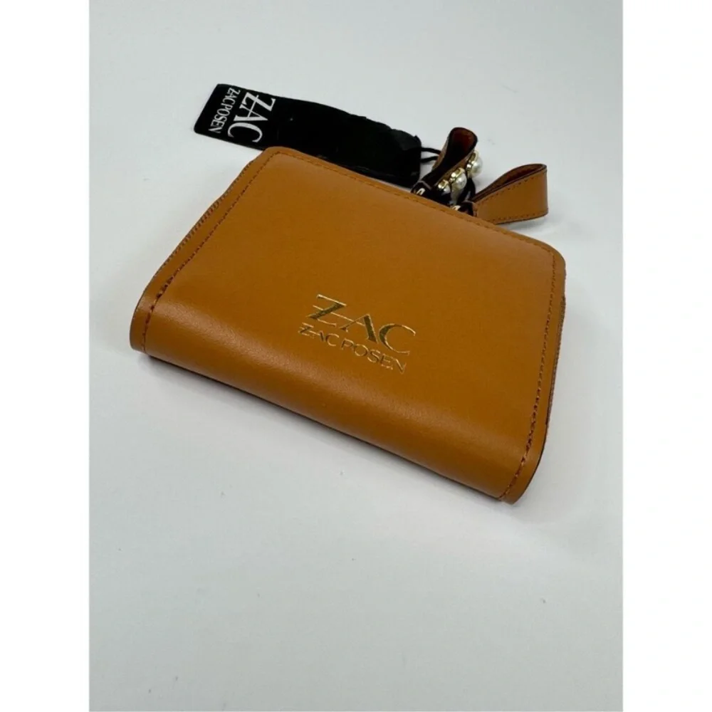 Zac Eartha Mini Bow Zipped Small Leather Wallet Brown Pearl Detail NWT